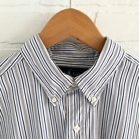 Ralph Lauren Blue Label Button down shirt Stripe Blue/White/Navy Size 16 34/35 - Picture 13 of 14